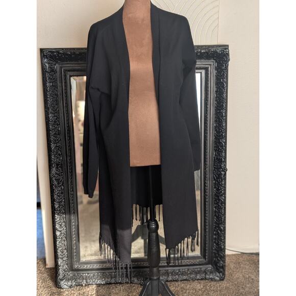 Fringed Black Cardigan Open Front By Ava Contour Sz. Med. - Picture 1 of 8